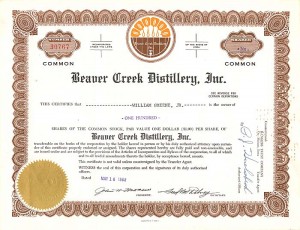 Beaver Creek Distillery, Inc. - Stock Certificate